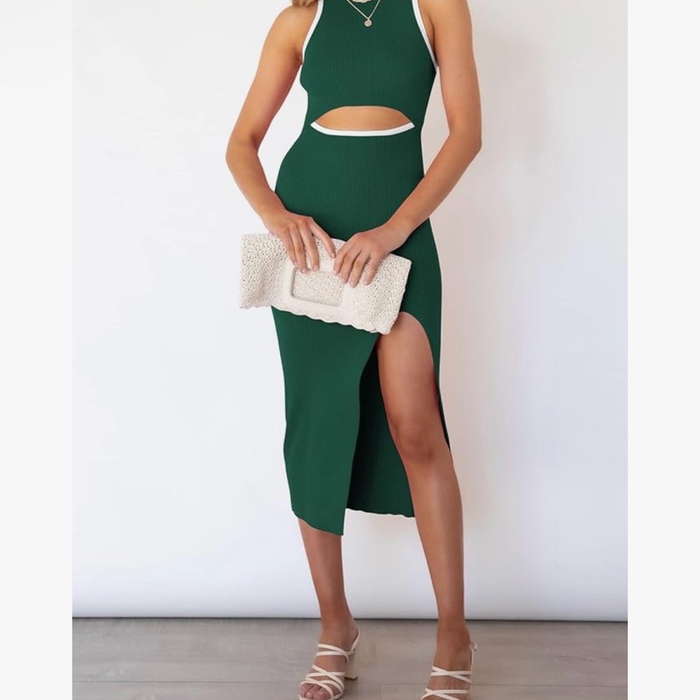 Green Midi Dress with Cut-Out